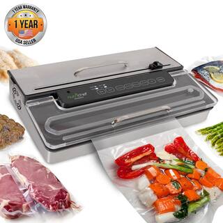 NutriChef White Kitchen Pro Stainless Steel Food Vacuum Sealer System - Countertop Electric Air Seal Preserver with Air Vac Bags PKVS50STS