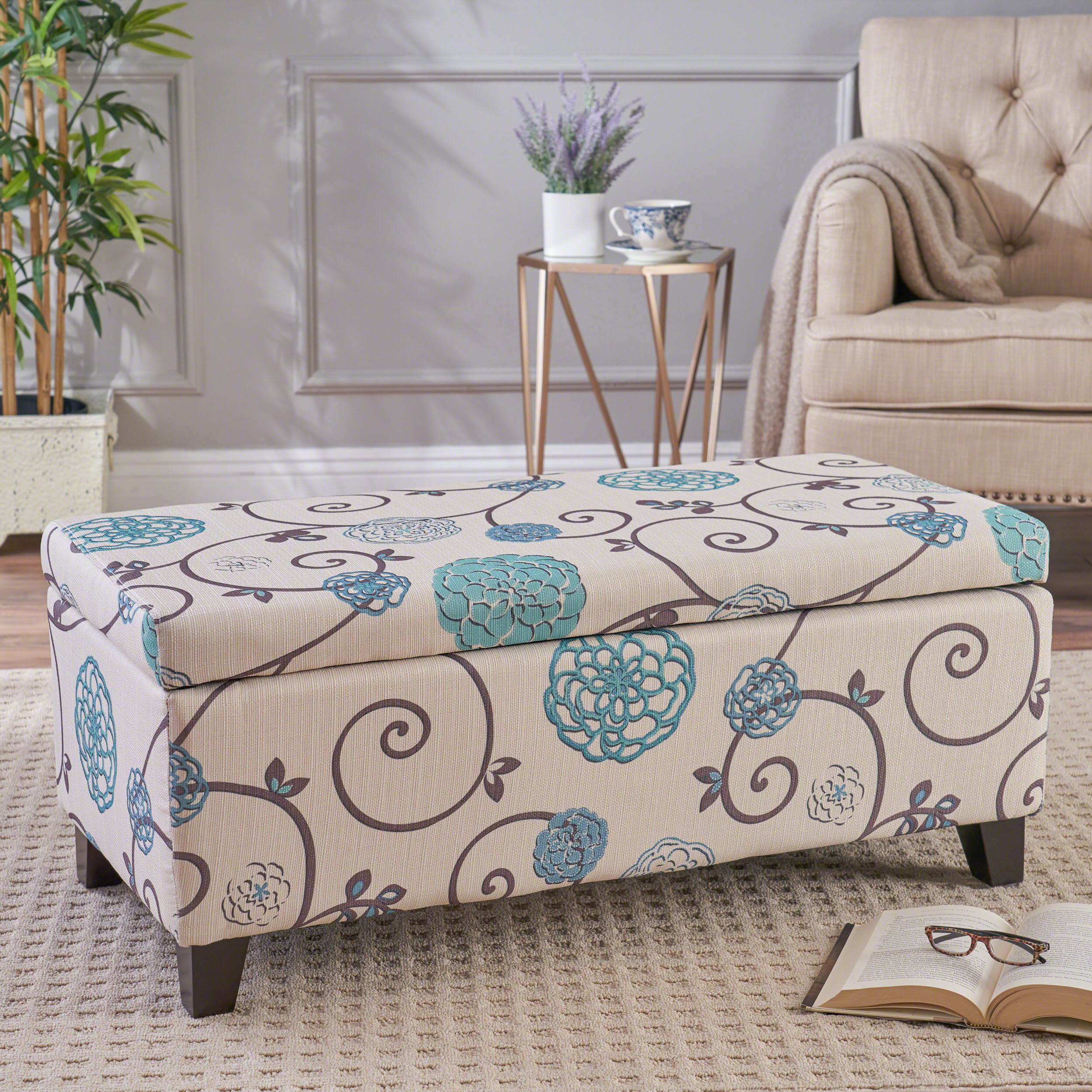 Brianna Rectangle Fabric Storage Ottoman Bench