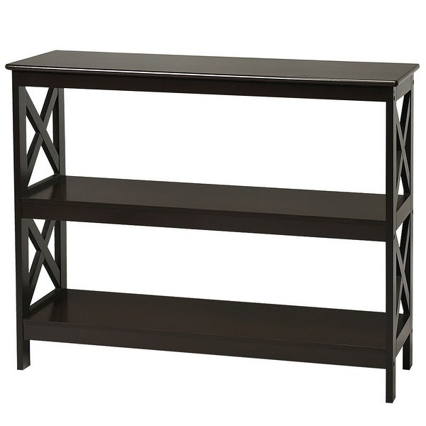 Costway 3-Tier Console Table x-Design Bookshelf Sofa Side Accent Table - 39.5'' x 12'' x 31.5''