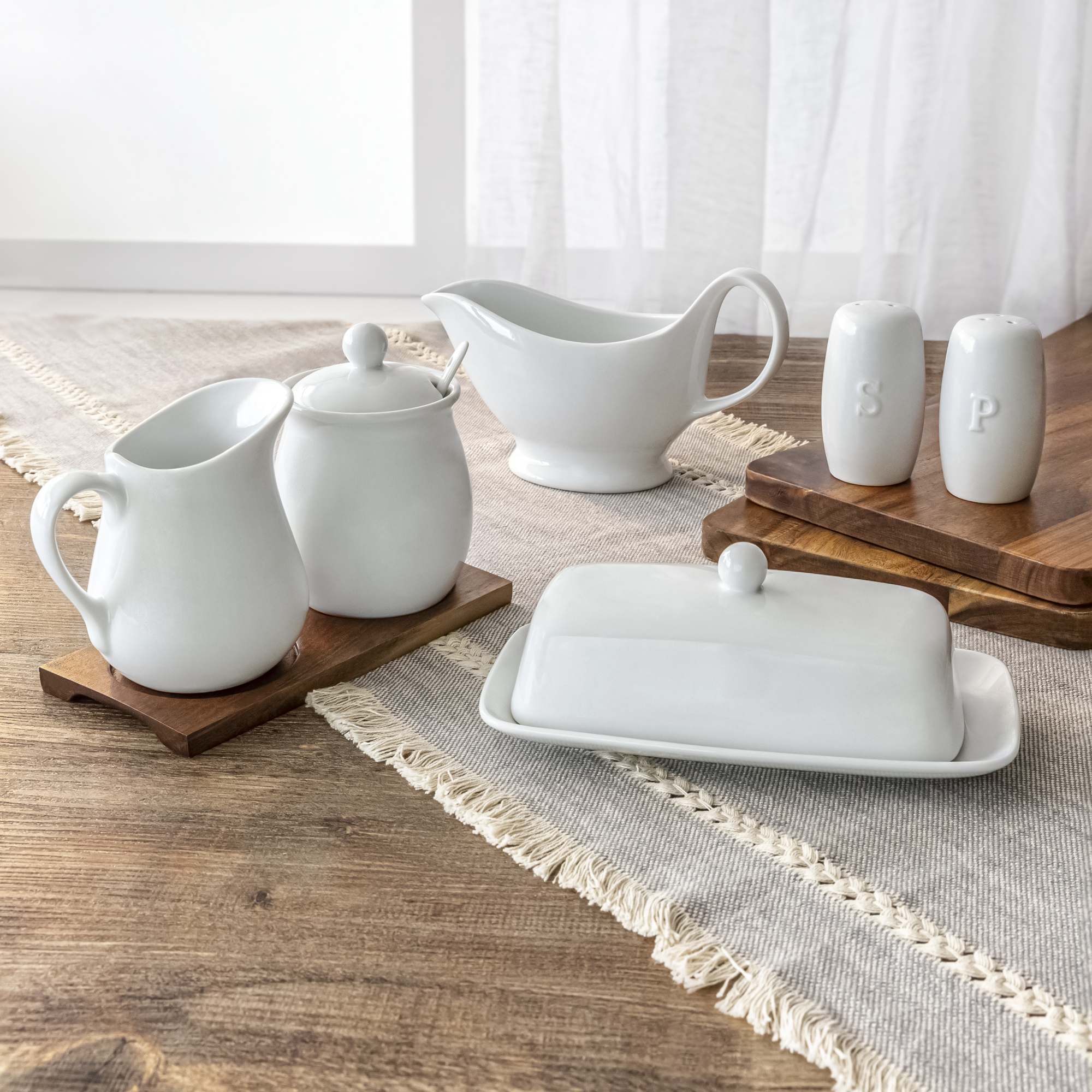 Better Homes and Gardens Porcelain Completer Serve， 6 Piece Set， White