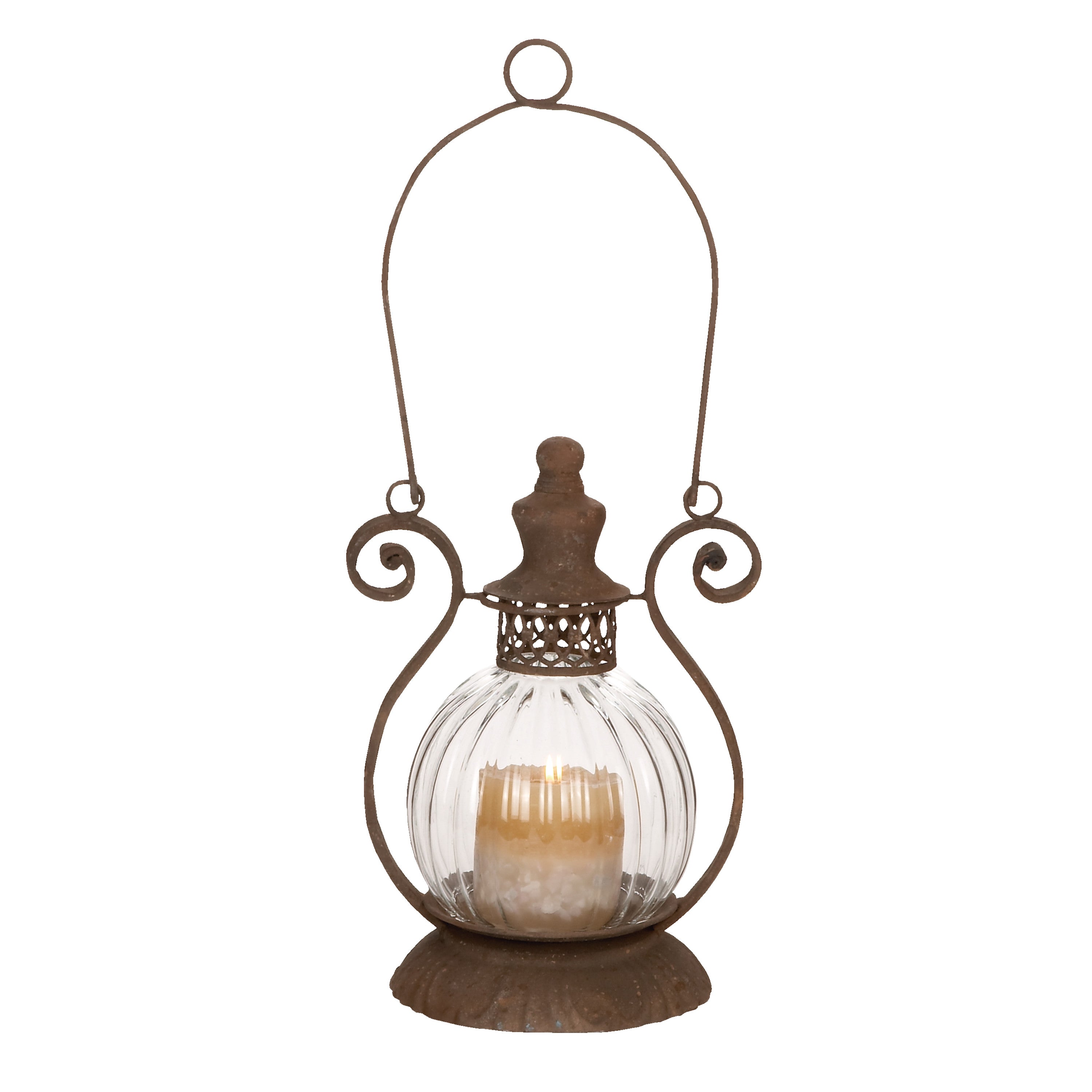 DecMode Brown Metal Candle Lantern with Handle