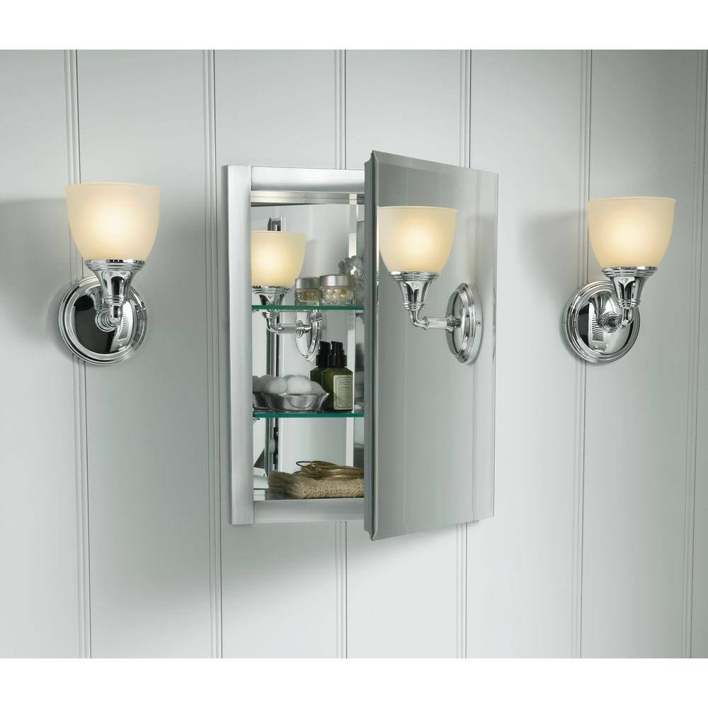 KOHLER 15.5 in. W x 19.5 in. H x 5 in. D Aluminum Recessed Medicine Cabinet K-CB-CLR1620FS