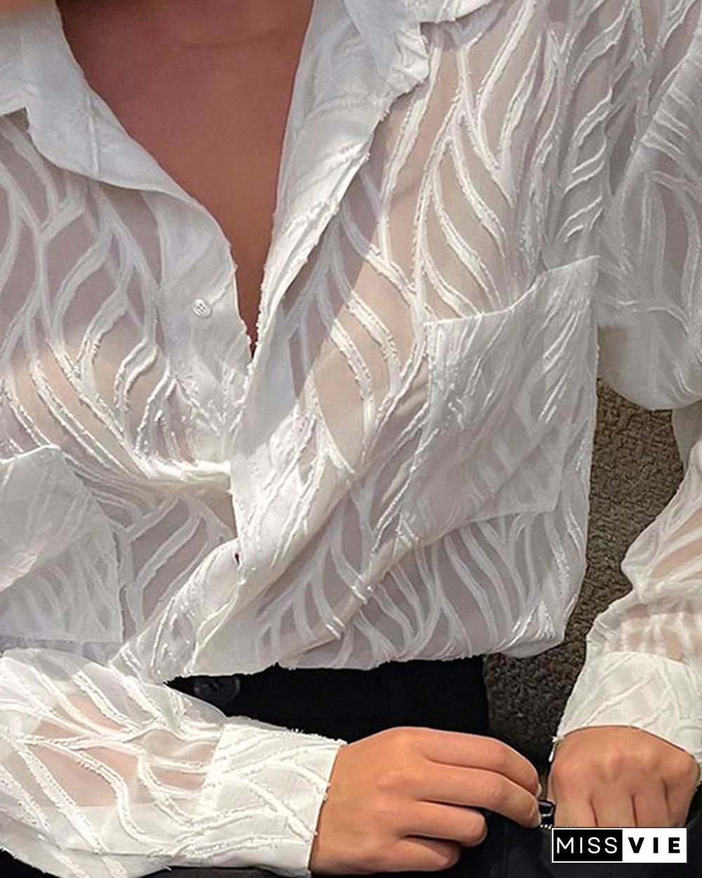 Casual Chiffon Shirt Sheer Textured Shirt Top