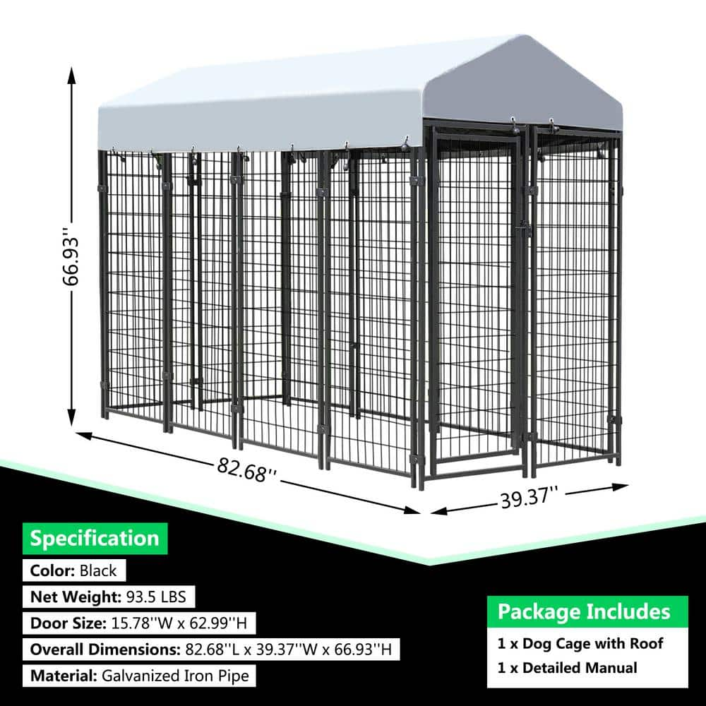 COZIWOW 6.9 ft. x 3.3 ft. x 5.6 ft. Metal Dog Pet Kennel Cage Pen with Roof Canopy Weatherproof CW12R0479