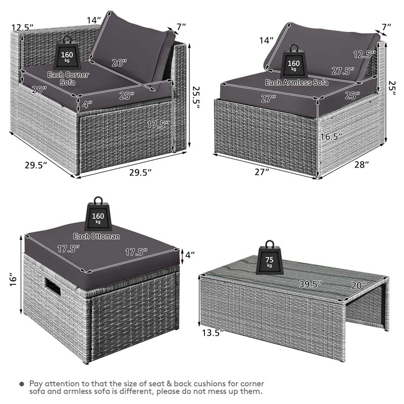 8 Pcs Rattan Patio Sectional Furniture Set Wicker Outdoor Cushioned Sofa Set with Storage Box & Waterproof Cover