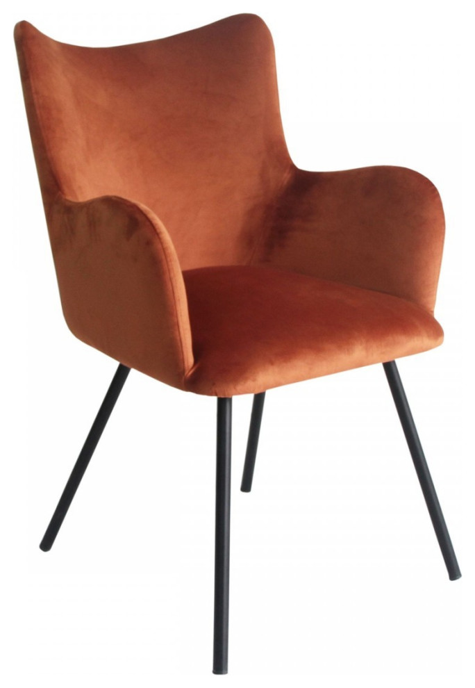 Rust Orange Curvy Velvet and Black Modern Dining Chair   Midcentury   Dining Chairs   by HomeRoots  Houzz