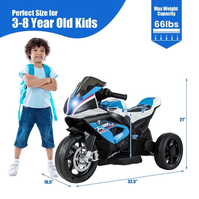 12V Licensed BMW Kids Ride on Motorcycle 3 Wheel Battery Powered Electric Riding Toy Trike with Light & Music