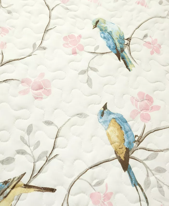 Lush Dandeacute;cor Botanical Bird and Flower Oversized Reversible 3-Piece Quilt Set， Full Queen