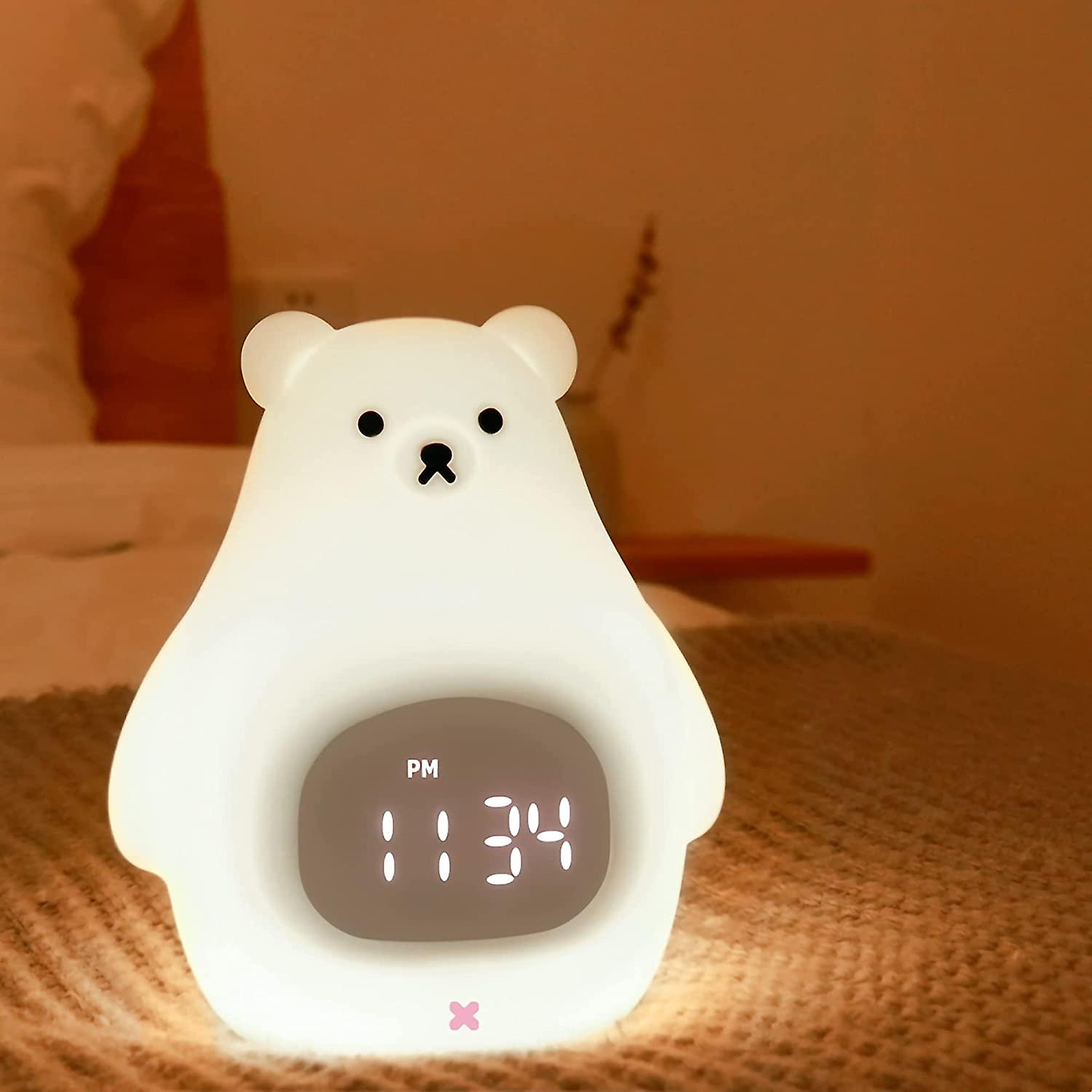 Bear Night Light， Cute Kids Alarm Clock， Soft Bpa-free Silicone Portable Nursery Lamp， Children Usb Rechargeable Nightlight For Girls Boys Toddler Bir