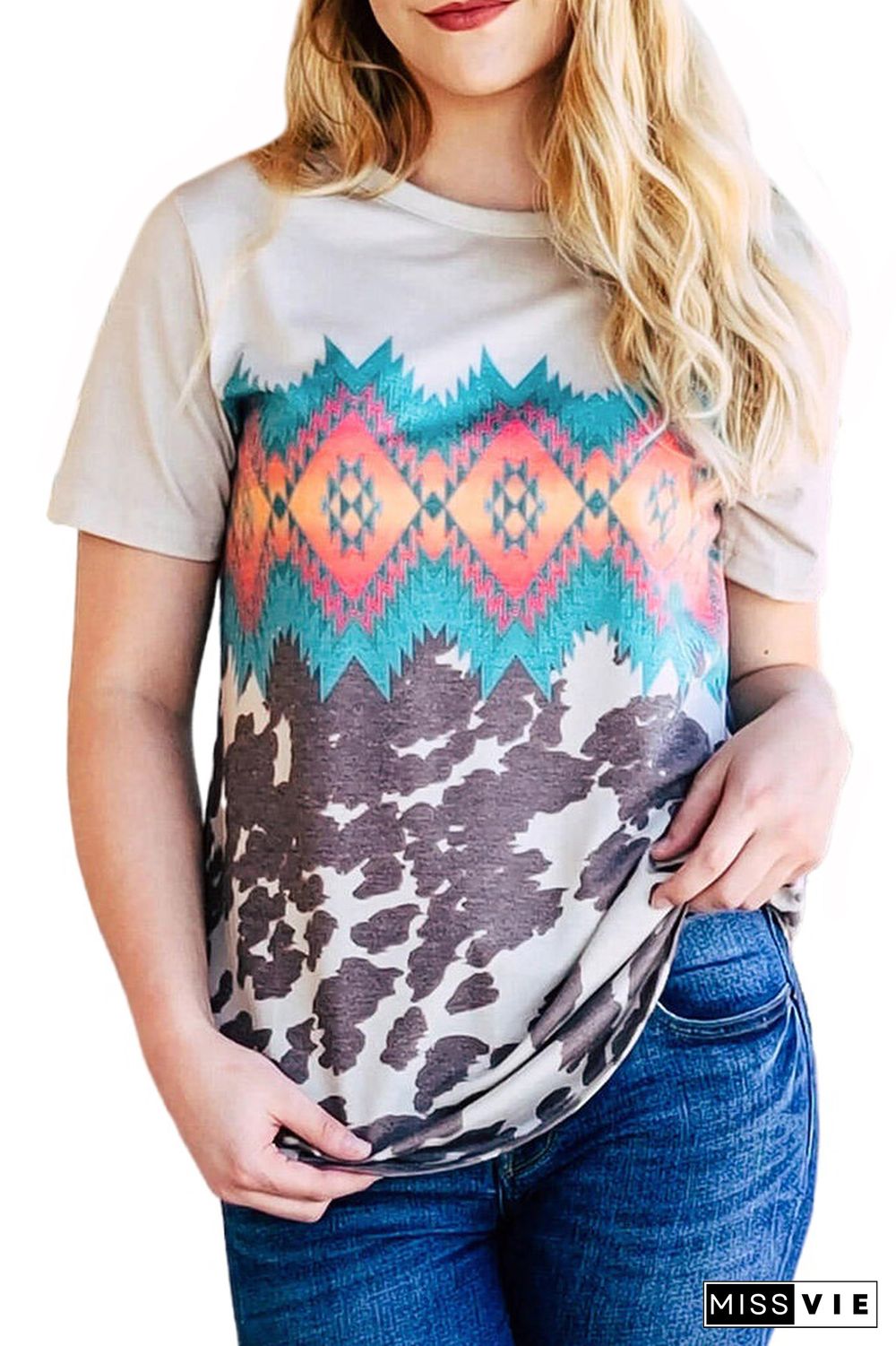 Multi-color Aztec Geometric Print T-shirt