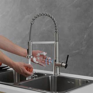 FLG Touchless Kitchen Sink Faucet With Pull Down Sprayer Commercial Single Handle Sensor Automatic Brass Taps Brushed Nickel CC-0053-BN