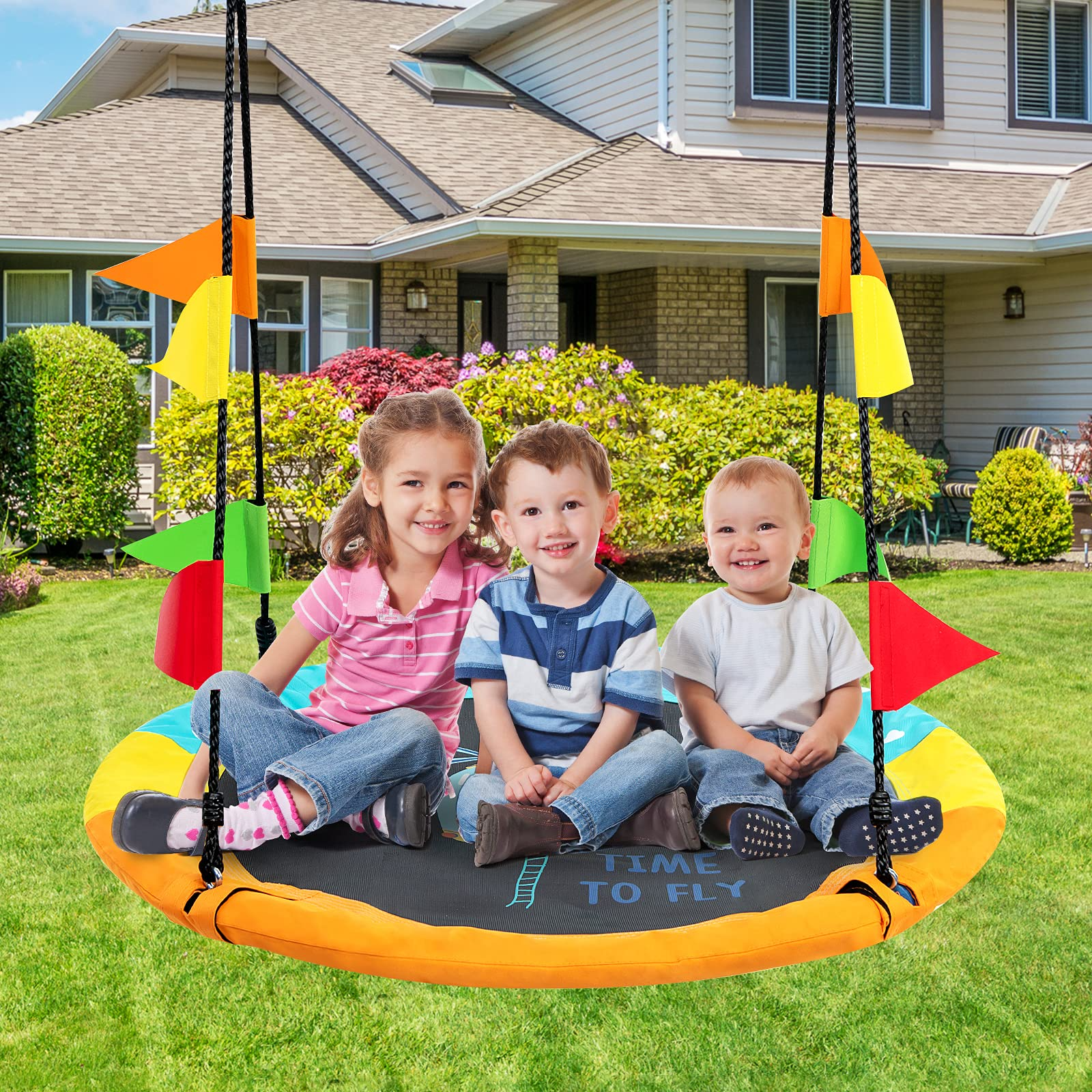 Costzon 40 Inch Saucer Tree Swing, Kids Indoor/Outdoor Large Round Swing w/ Hanging Straps