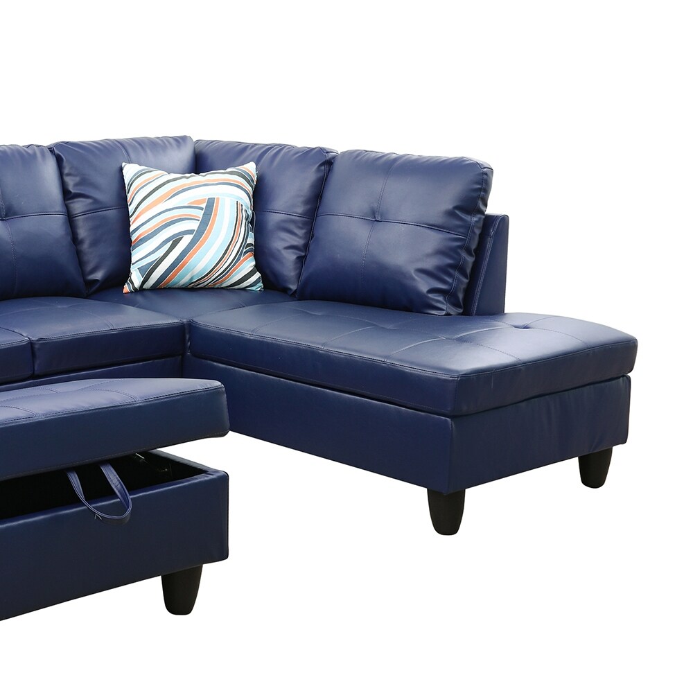 StarHomeLiving Jazz Blue left facing leather Sectional Sofa 3 pieces Set