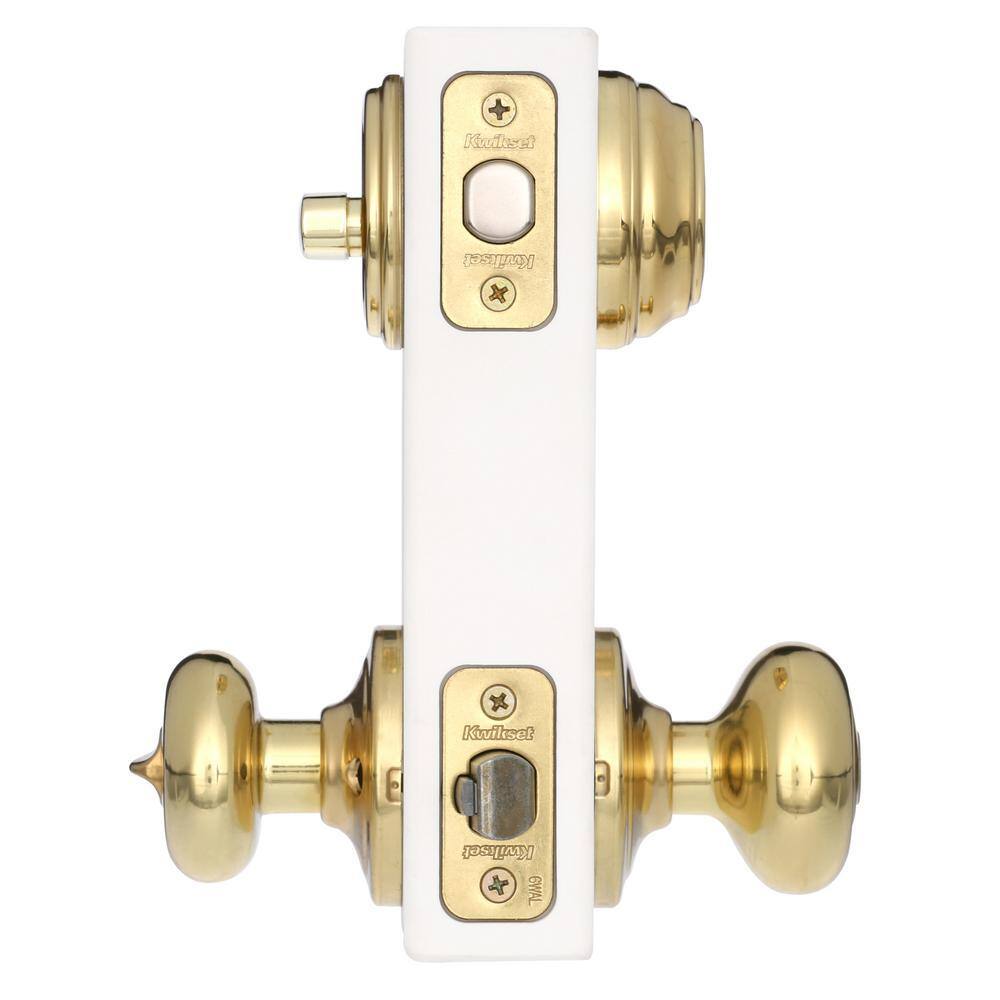 Kwikset Juno Polished Brass Exterior Entry Door Knob and Single Cylinder Deadbolt Combo Pack Featuring SmartKey Security 991J 3 SMT CP