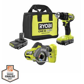 RYOBI ONE+ HP 18V Brushless Cordless Compact 12 in. DrillDriver Cut-Off Tool (2) 1.5 Ah Batteries Charger and Bag PSBDD01K-PSBCS02B