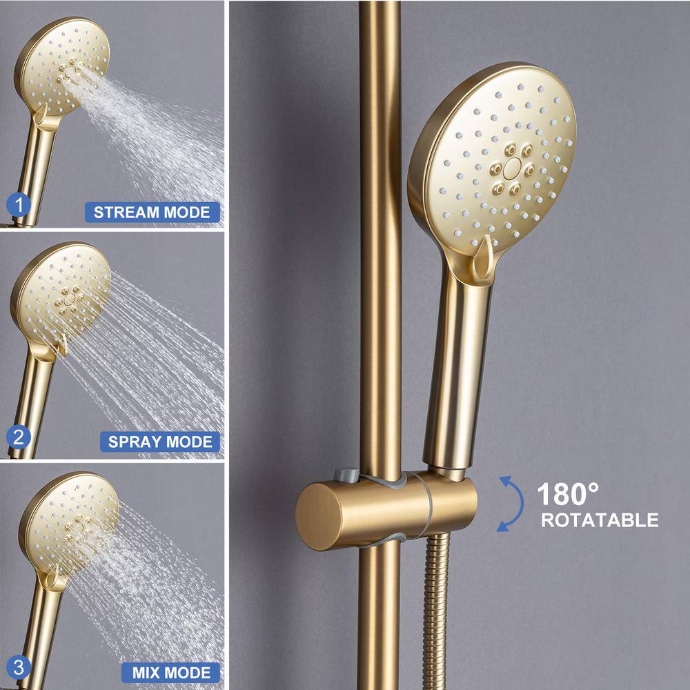 RAINLEX 3-Spray Patterns with 2.2 GPM 10 in. Wall Mount Dual Shower Heads in Spot Resist Brushed Gold RX2001LSJ