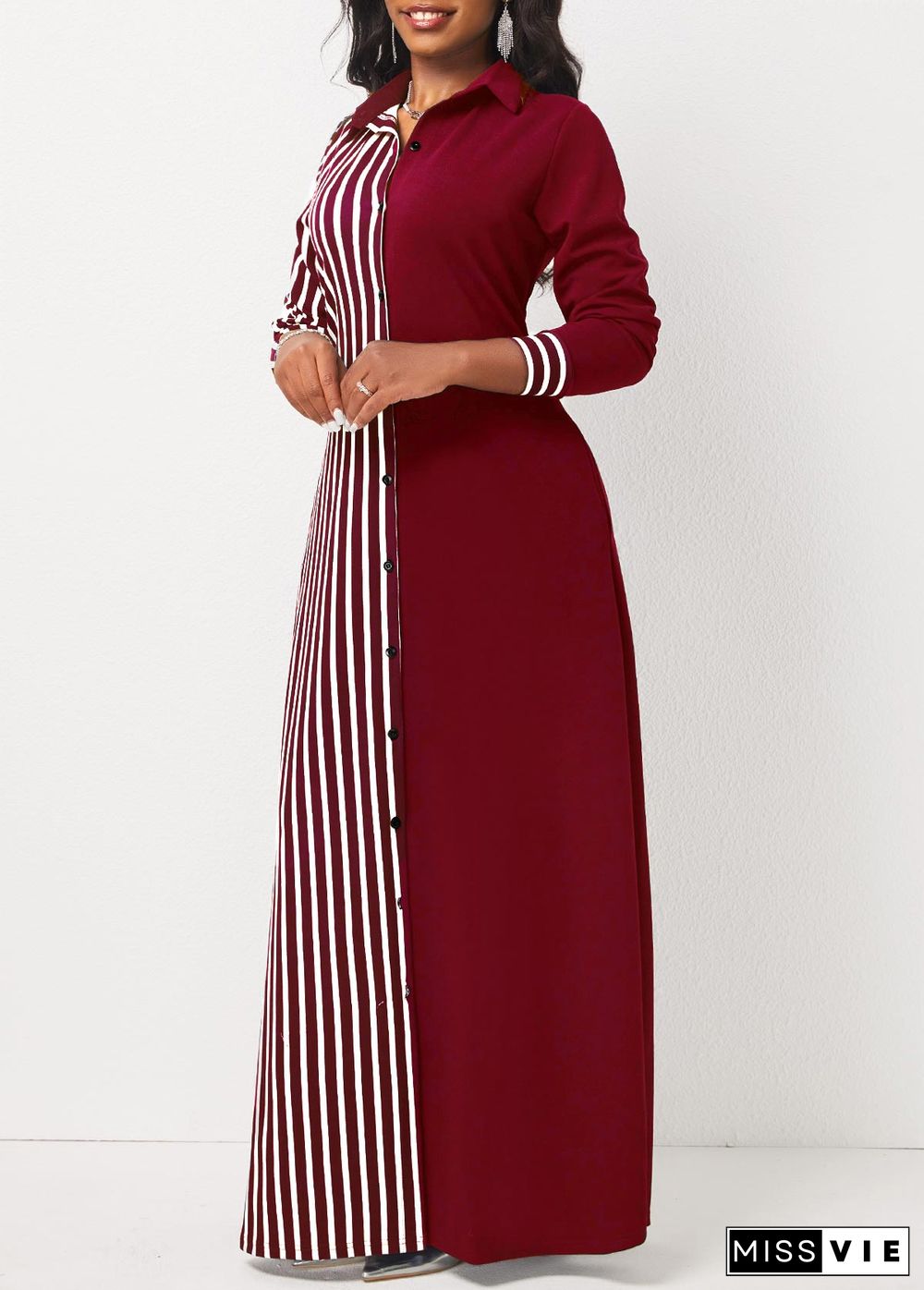 Striped Pocket H Shape Maxi Dress