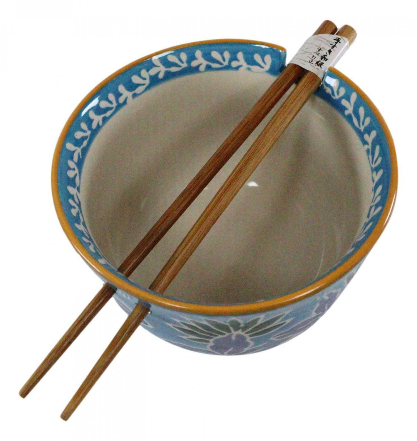 1 Pack Of 2 Blue Spring Flowers Ramen Noodles Soup Bowl W/ Bamboo Chopsticks EBR02