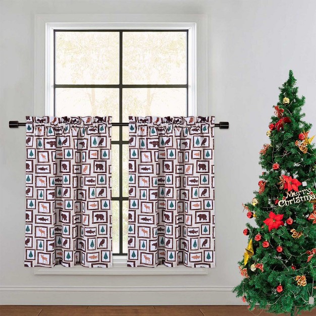 Christmas Small Kitchen Tier Curtains And Valanve Curtains With Animals Print