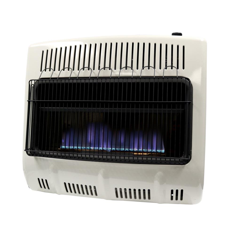 30，000 BTU Vent Free Blue Flame Natural Gas Heater with Thermostat and Blower ;