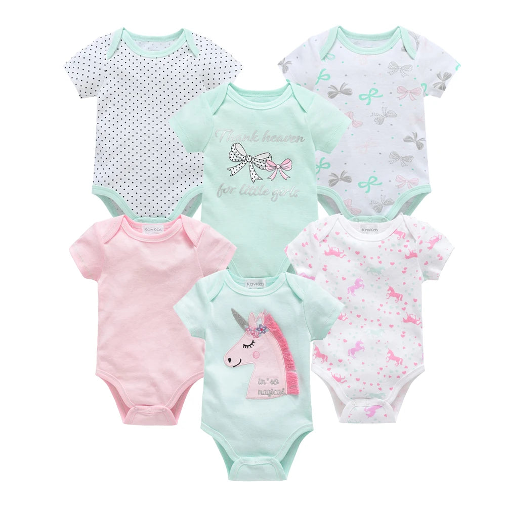 Kavkas Baby Girls Bodysuits 6 pcs/lot Summer Cotton Baby Clothes Short Sleeve Newborn body bebe 0-3 months Infant Clothing