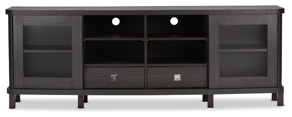 Dark Brown Wood TV Cabinet With 2 Sliding Doors and 2 Drawers   Transitional   Entertainment Centers And Tv Stands   by Imtinanz  LLC  Houzz