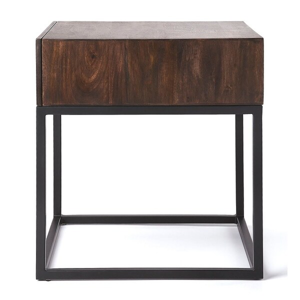 Offex Brixton Wood and Iron End Table with Storage Drawer - Dark Brown - 19.5