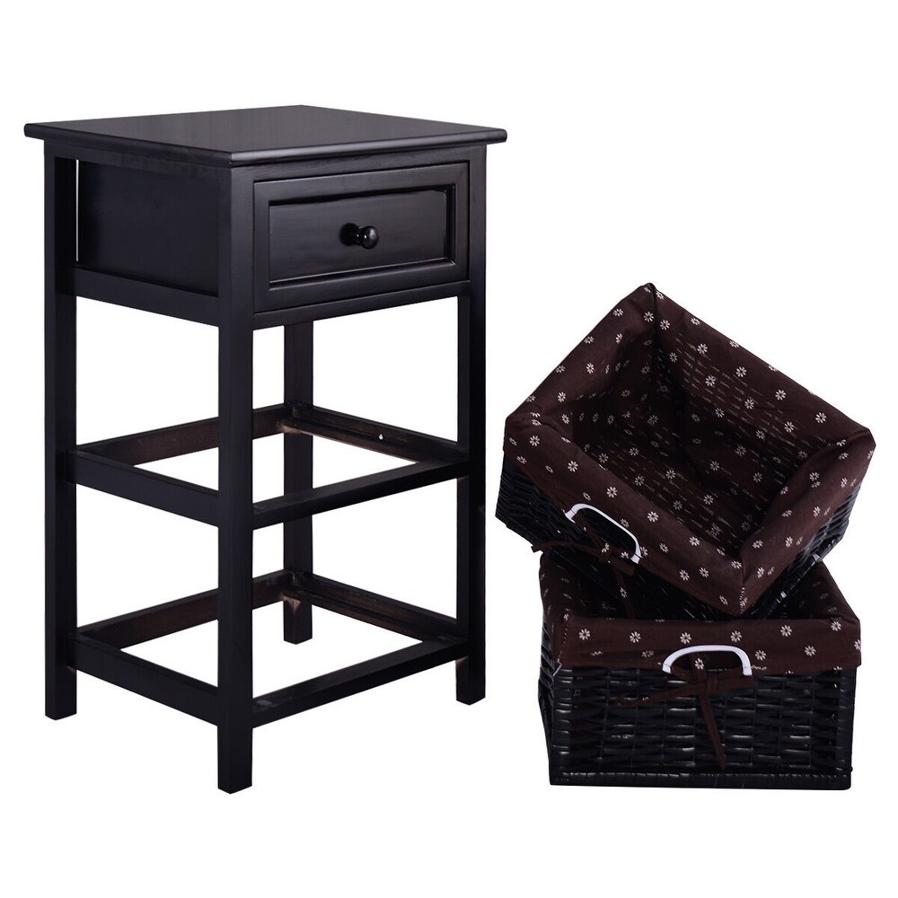 Costway Black Night Stand 3 Tiers 1 Drawer Bedside End Table Organizer