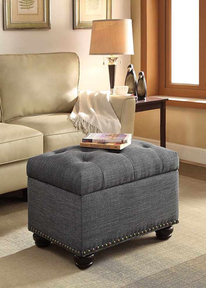 Elegant Button Tufted Storage Ottoman   Transitional   Footstools And Ottomans   by Imtinanz  LLC  Houzz