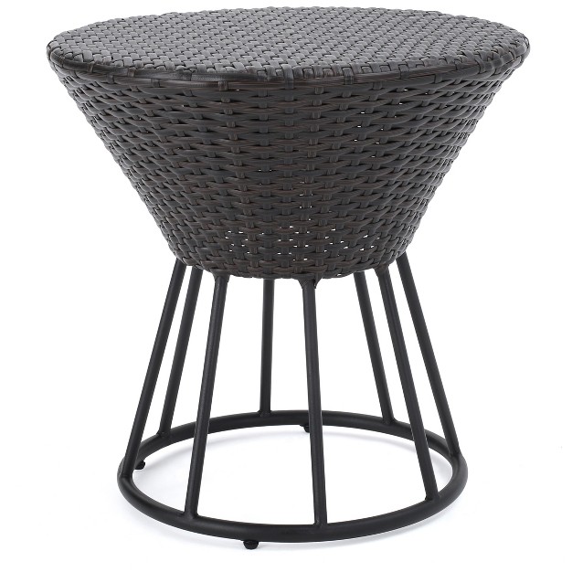 Crete Round Wicker Outdoor Side Table Brown Christopher Knight Home