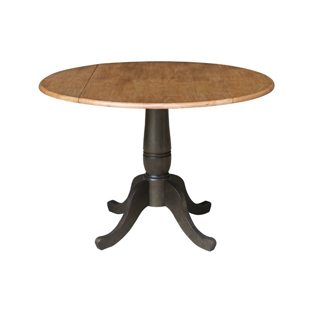 Jordan Round Dual Drop Leaf Dining Table With 2 Splat Back Chairs Hickory washed Coal International Concepts