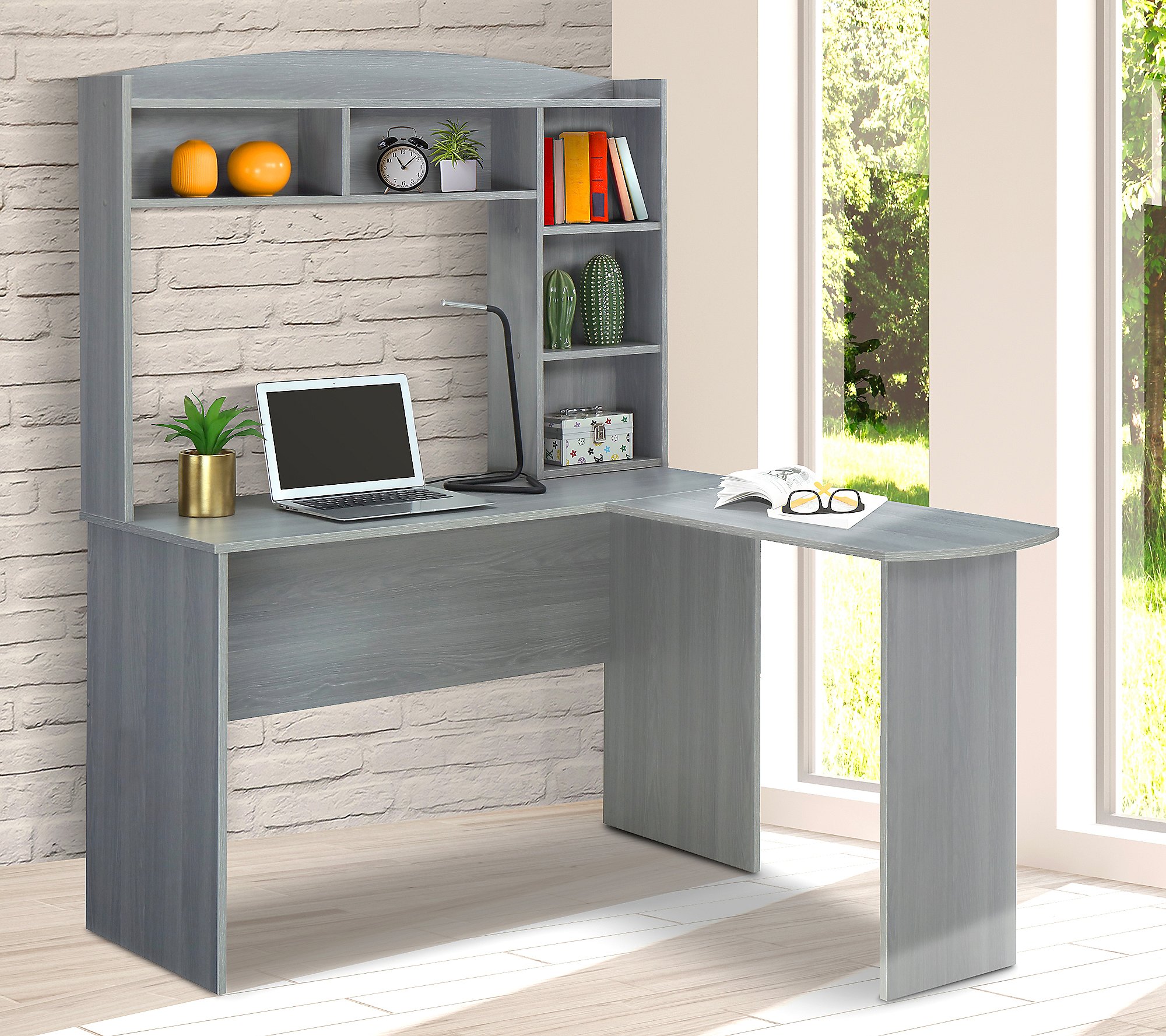 Techni Mobili Modern L-Shaped Computer Desk with Hutch