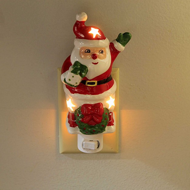 Christmas Santa In Chimney Night Light One Night Light 7 5 Inches Wreath Jolly Mx184795 Ceramic Red