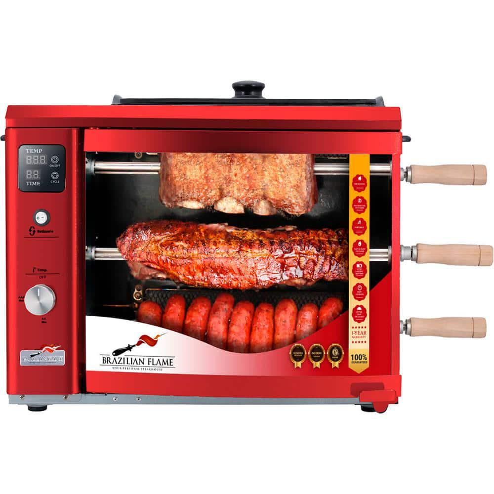 BRAZILIAN FLAME Portable Propane Gas Rotisserie Grill in Red