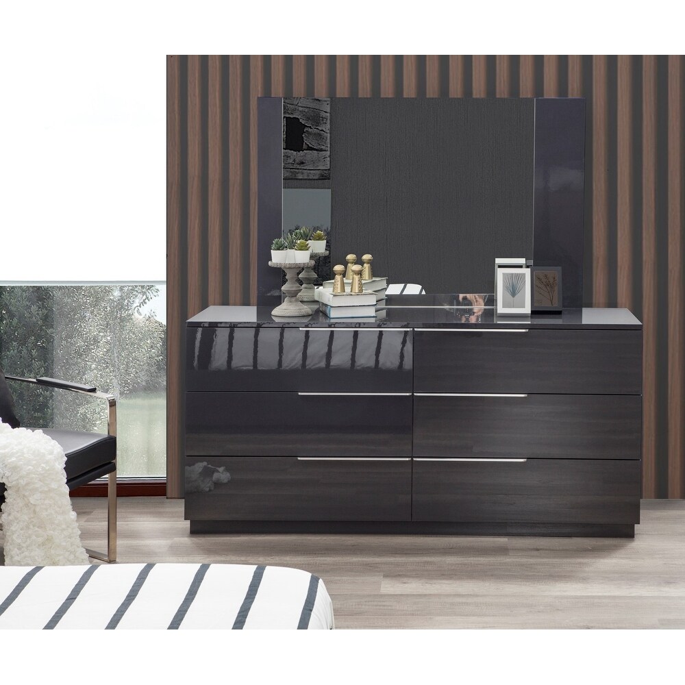 Warsaw 6 Drawer double sided dresser and mirror in Glossy Gray