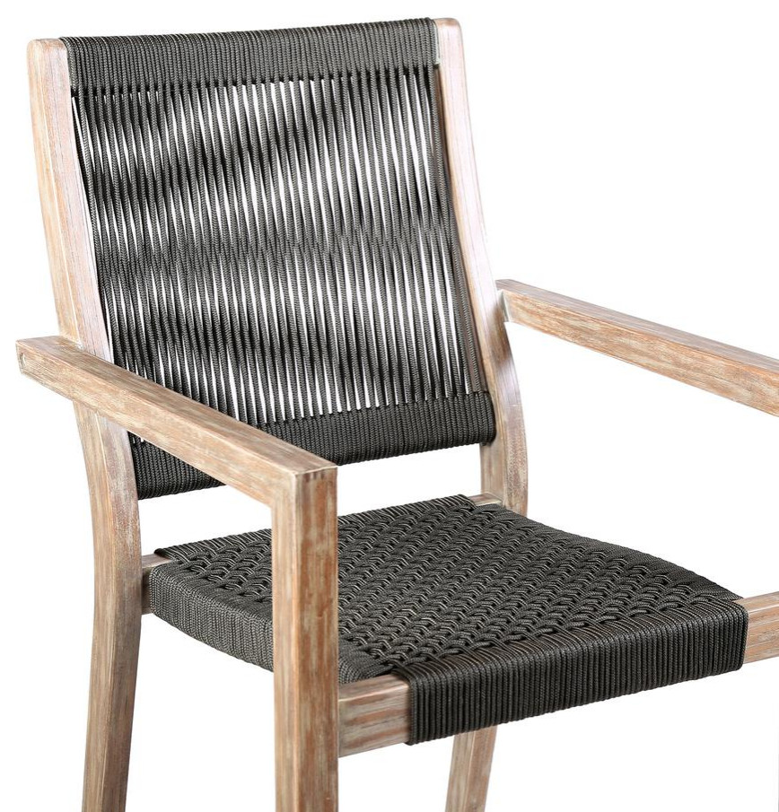 Madsen Outdoor Patio Charcoal Rope Arm Chair in Natural Acacia Finish   Set...   Contemporary   Outdoor Dining Chairs   by BisonOffice  Houzz