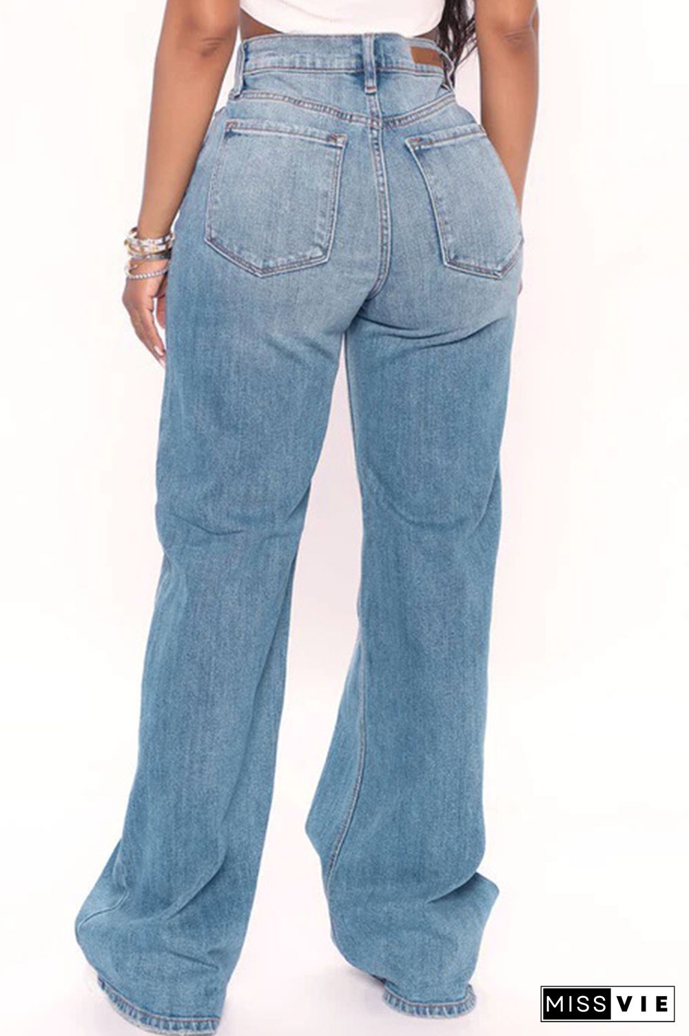 Washed Blue Baggy Loose Fit Jeans Pants