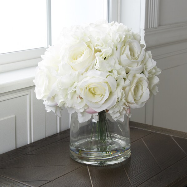 Pure Garden Floral Arrangement in Vase，Cream