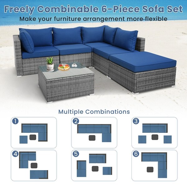 Gymax 6PCS Patio Rattan Sectional Sofa Set Conversation Furniture Set