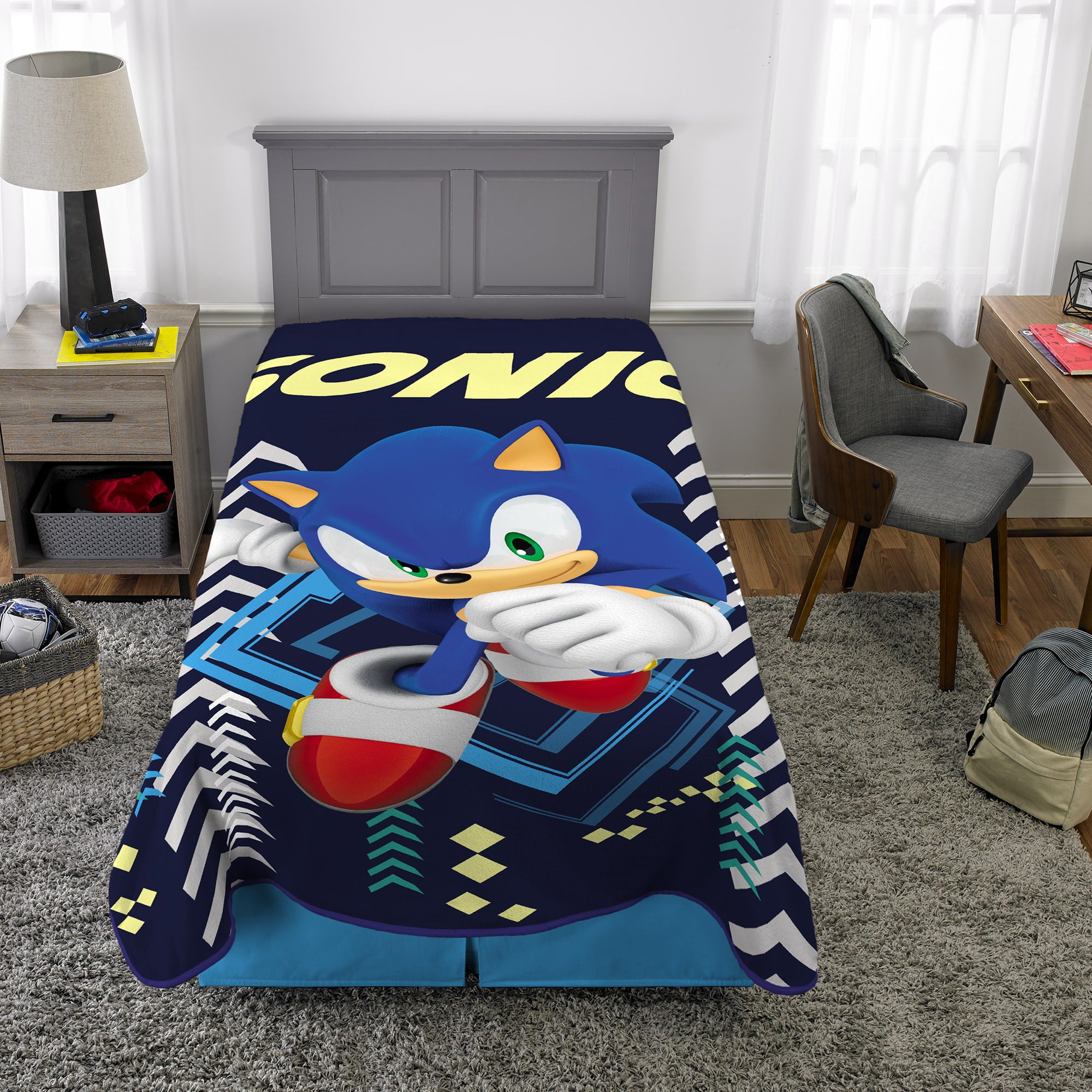 Sonic the Hedgehog Kids Plush Twin/Full Blanket， 62 x 90， Blue， Sega