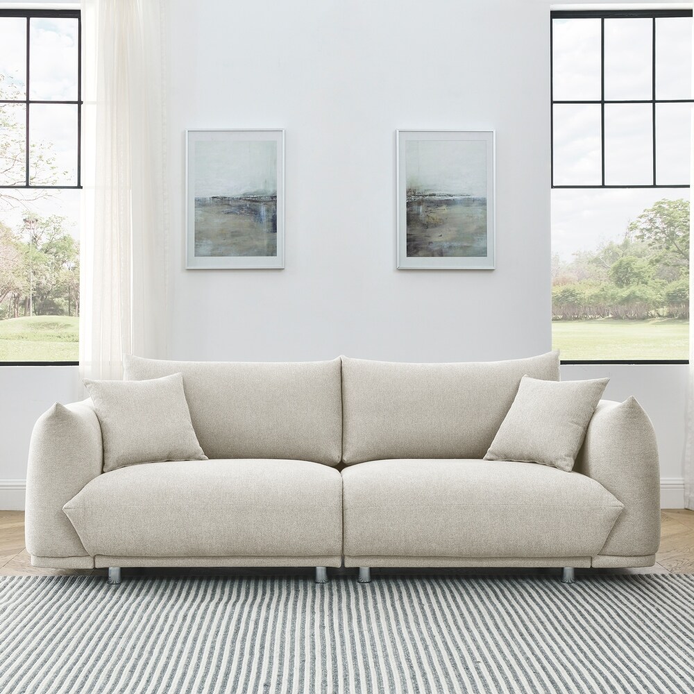 Modern Fabric Sofa  Removable Pillows  Sturdy Frame