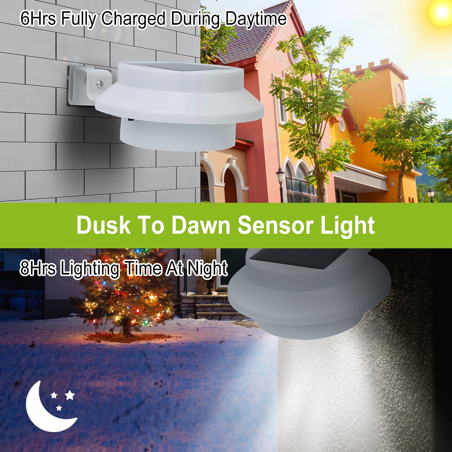 Solarek 2Pcs Solar Powered Gutter Lights IP65 Waterproof Outdoor Dusk to Dawn Sensor Lamp 3 LED Deck Fence Wall Yard Cool White LED Garden Landscape Pathway