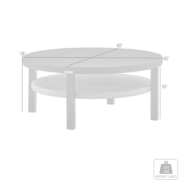 Aileen Grey Wicker Rattan and Black Aluminum Slat Top Round Outdoor Coffee Table