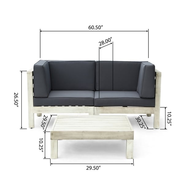 Oana Outdoor 2Seater Acacia Wood Sectional Loveseat Set with Coffee Table by Christopher Knight Home