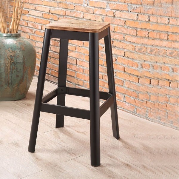 30 in. Natural Wood Bar Stool with Metal Tube