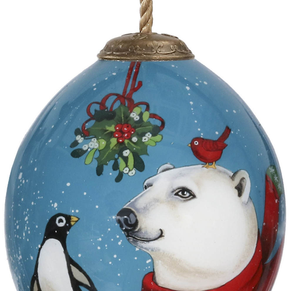 Snowy Polar Bear and Penguin Hand Painted Mouth Blown Glass Ornament   Contemporary   Christmas Ornaments   by HomeRoots  Houzz