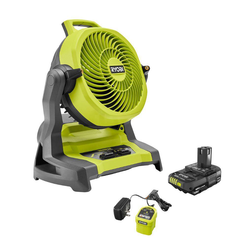 RYOBI ONE+ 18V Cordless 7-12 in. Bucket Top Misting Fan Kit with 1.5 Ah Battery and Charger PCL851K