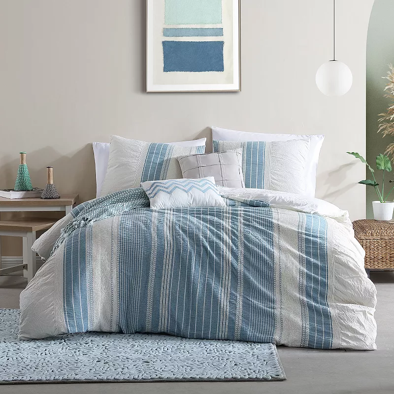 Swift Home Nenah Cotton Gauze Waffle Weave Stripe 3-Piece Comforter Set with Shams