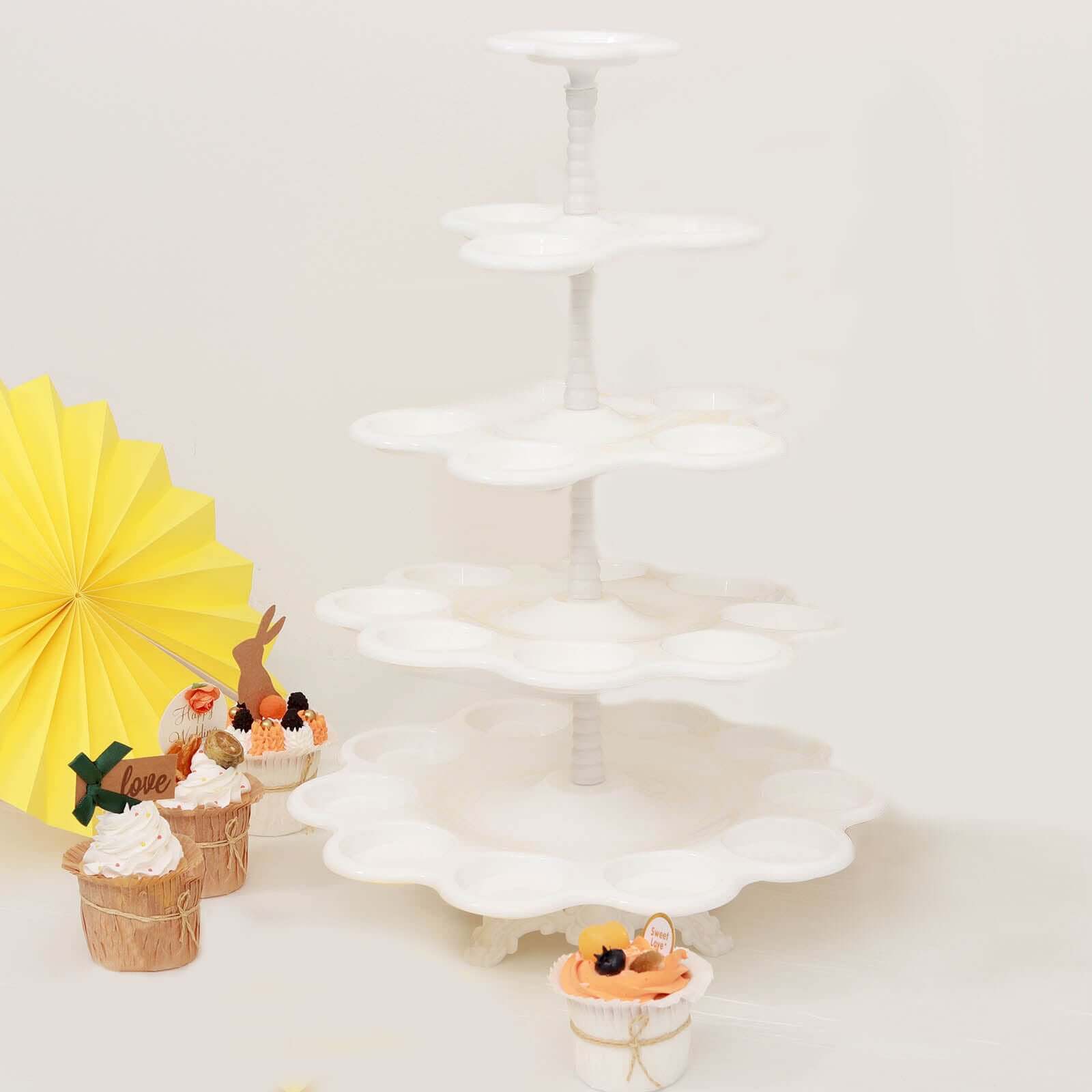 5-Tier Scallop Edge 27-Cupcake Holder Stand, Dessert Display Tower 18