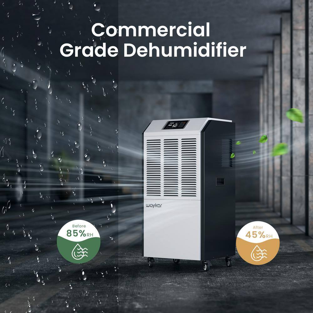 waykar 291-Pint Industrial Dehumidifier with Smart Dry for Bedrooms Basements or Humid Rooms up to 9000 sq. ft. in White. HDCX-DP138B